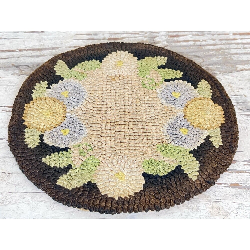 Antique Hand Hooked Rug Table Mats (Set Of 2) Crochet Wall Hanging Trivets 6” - Picture 6 of 9